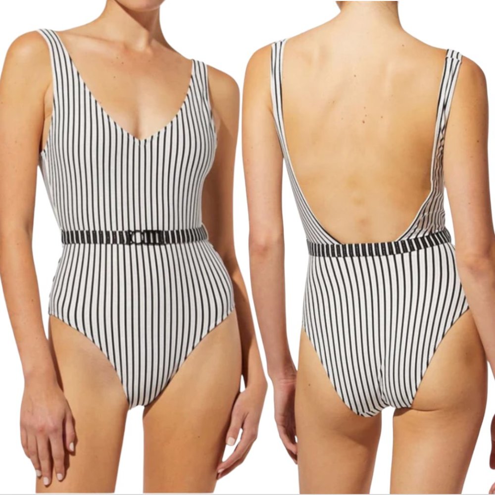 Solid & Striped Michelle Belted Striped One Piece Swimsuit